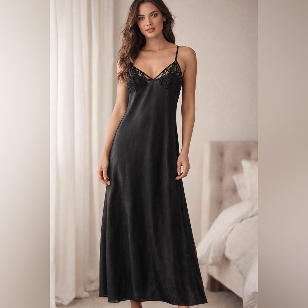 Victoria’s Secret Black Lace Slip Dress Sheer Y2K Lingerie Midi